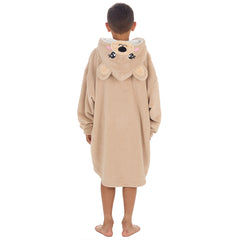 Boys Beige Teddy Oversized Blanket Fleece Hoodie with Pockets