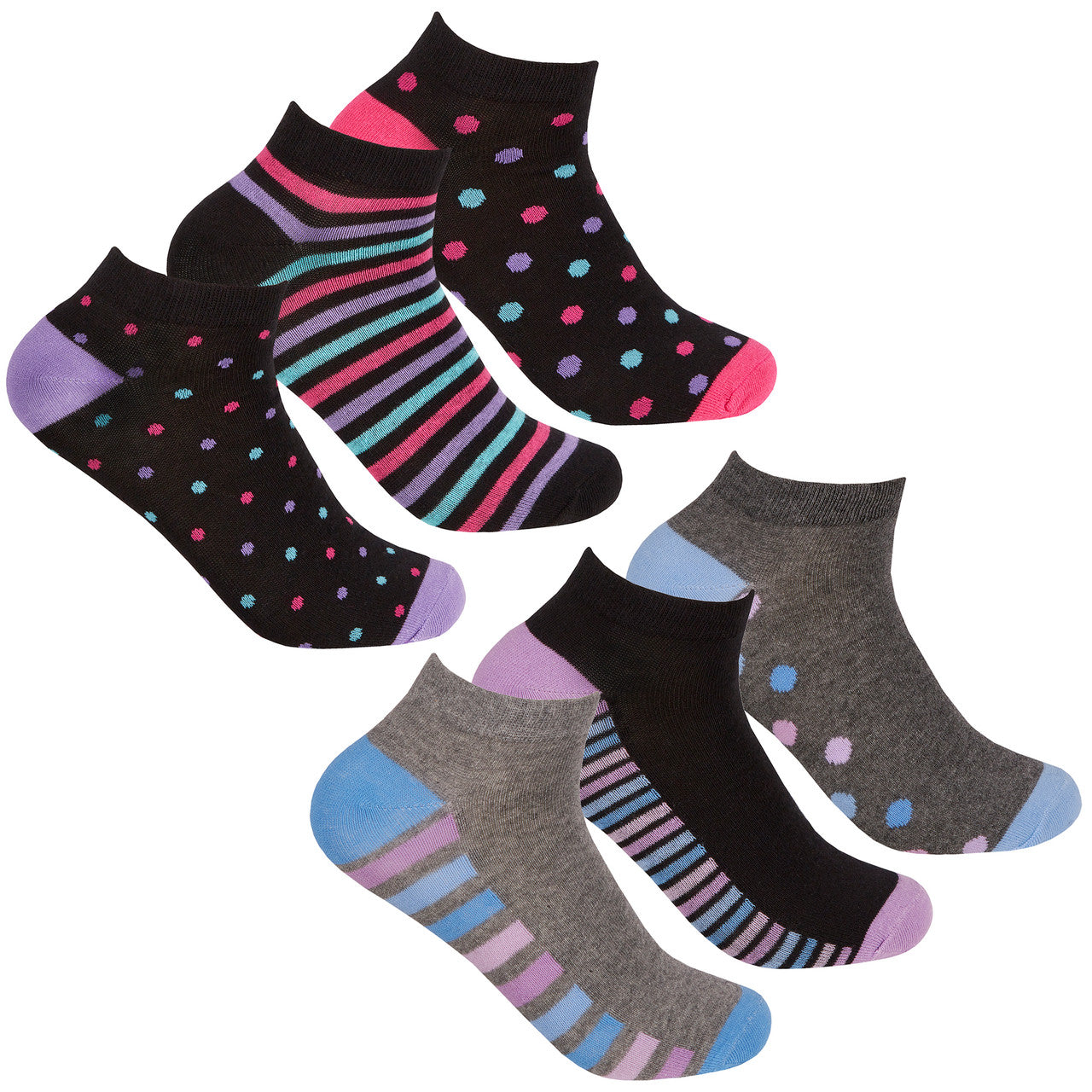 Ladies 3 Pairs Trainer Liner Spotted Dotted Socks