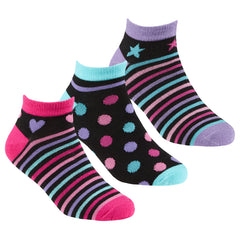 Girls Bamboo Trainer Liner Low Cut Cartoon Novelty Socks Black Stripe - 3 Pairs