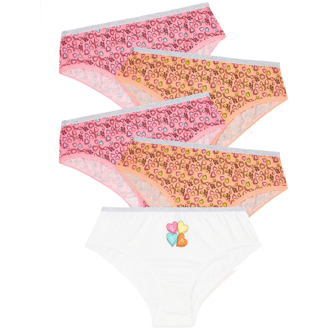 Girls Printed Knickers Briefs Underwear Pack of 5 Hearts Neon