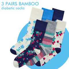 Womens Bamboo Ditsy Comfort Fit Mid Calf Patterned Loose Top Crew Socks