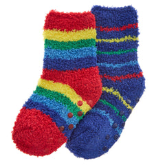 Baby Boys Fluffy Cosy Non Slip Striped with Grippers Winter Socks Rainbow - 2 Pairs