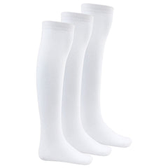 Girls Plain Knee High Back To School Socks White - 3 Pairs