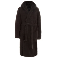 Mens Borg Snuggle Chunky Long Length Hooded Dressing Gown Charcoal