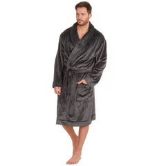 Mens Flannel Fleece Dressing Gown Classic Robe M-2XL Grey