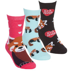 Girls Novelty Animal Red Panda Crew Socks 3 Pairs