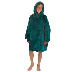 Boys Shimmering Teal Oversized Blanket Plush Fleece Hoodie with Pockets