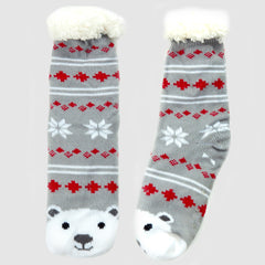 Womens Cosy Chunky Chirstmas Lounge Socks with Non Slip Grippers Bear