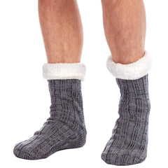 Mens Thermal Bed Anti Slip Slipper Lounge Chunky Socks Grey