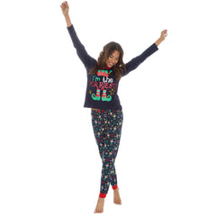 Womens Christmas Long Sleeved Matching Pyjamas Family Lounge Sets Navy