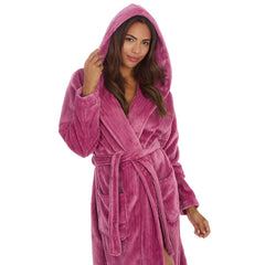 Womans Plush Fleece 2 Piece Super Soft Lounge Set Pyjamas Berry