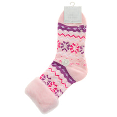 Womens Fair Isle Bed Socks with Non Slip Grippers Thermal Winter Socks 1 Pair  - Pink