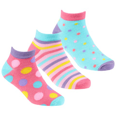 Girls Bamboo Trainer Liner Low Cut Cartoon Novelty Socks Pink Dots - 3 Pairs