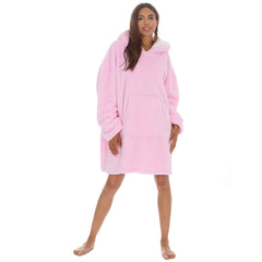 Womens Sherpa Fleece Oversized Loungewear Hoodie One Size Pink