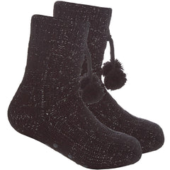 Girls Cable Lounge Chunky Knitted with Grippers Socks Black