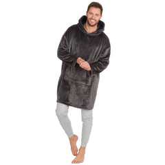 Mens Fleece Longline Oversized Hoodie One Size Grey