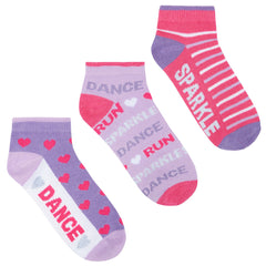 Girls 3 Pairs Designer Trainer Liner Socks Sparkle