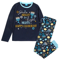 Womens Chanukah Long Sleeved Matching Pyjamas Family Lounge Sets Navy