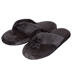 Womens Faux Fur Memory Foam Slippers Black