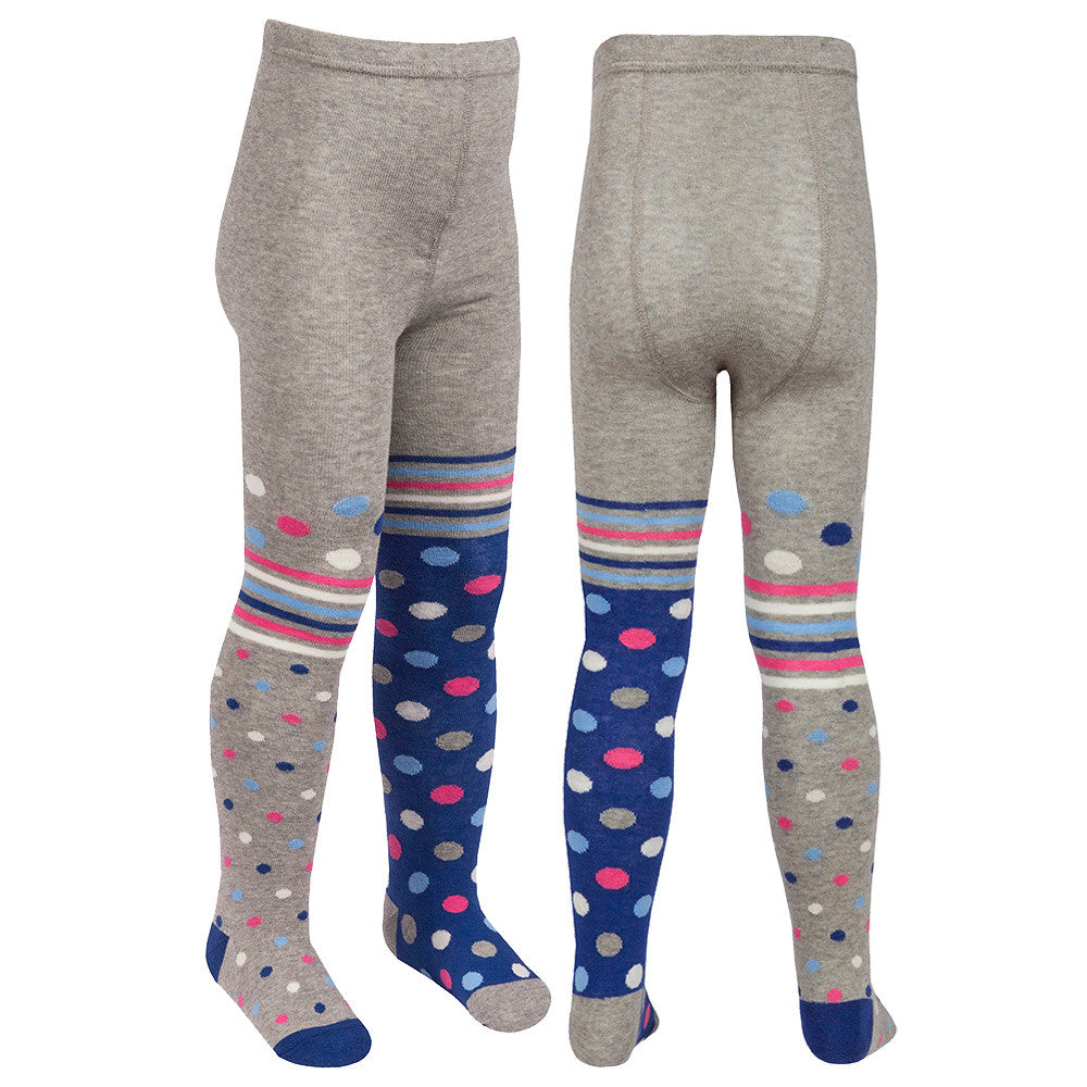 Girls Designs Spotted Striped Tights Grey - 1 Pair