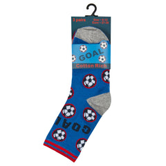 Boys Cartoon Novelty Football Socks 3 Pairs - Blue Football