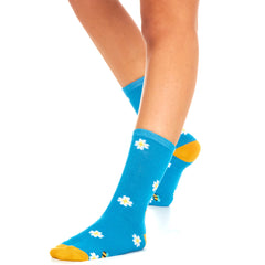 Girls Bee Floral Bee Novelty Bamboo Socks 3 Pairs Blue/Grey