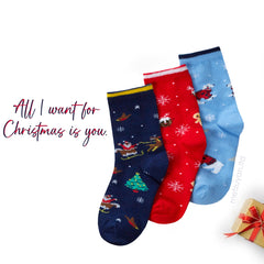 Kids Cotton Rich Novelty Christmas Design Socks 3 Pairs Snow