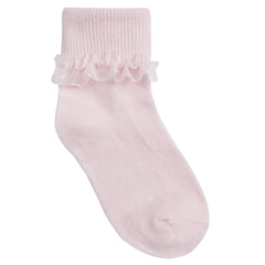 Girls Kids Lace Socks Turn Over Organza Frill 6 Pairs White Pink