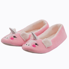 Womens Novelty Faux Fur Unicorn Slippers Pink