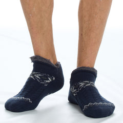 Mens Fluffy Low Cut Sherpa Fleece Slipper Socks with Non Slip Grippers Navy