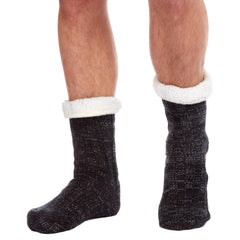 Mens Thermal Bed Anti Slip Slipper Lounge Chunky Socks Black