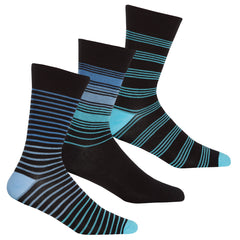 Mens 3 Pairs Bamboo Striped Design Mid Calf Socks