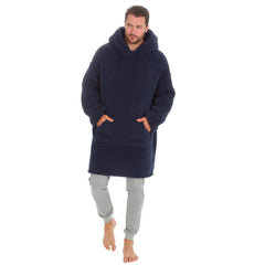 Mens Adult Borg Fleece Blanket Hoodie Giant Long Lounge Oversized Hoodie Navy