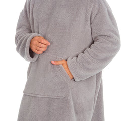 Mens Snuggle Fleece Oversized Hoodie Lounge Top One Size Grey