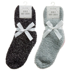 Girls Fluffy Cosy Bed Crew Winter Socks with Glitter Multipack