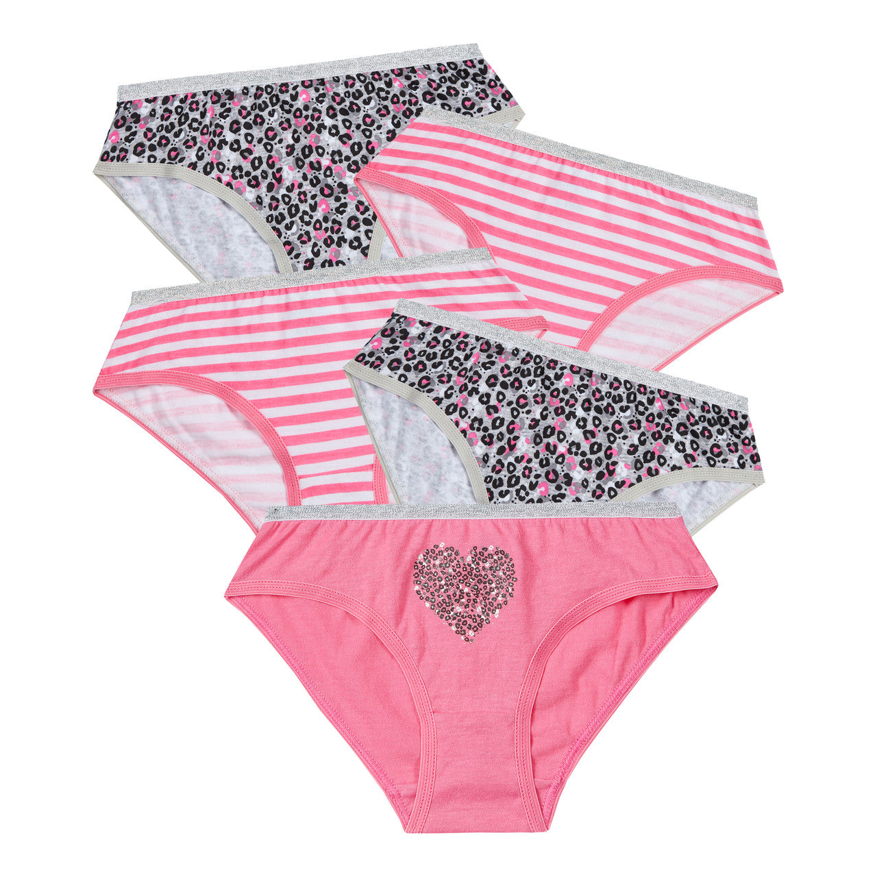 Girls Printed Knickers Briefs Underwear Set of 5 Pink Stripe