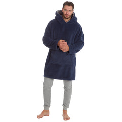 Mens Snuggle Fleece Oversized Hoodie Lounge Top One Size Navy