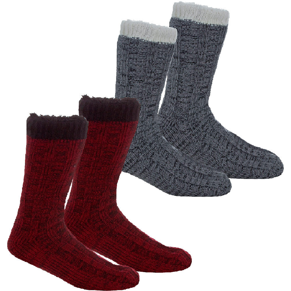 Mens Knitted Sherpa Lining Winter Socks With Anti Slip Grips