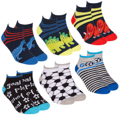 Boys 6 Pairs Football Dino Cartoon Trainer Liner Socks