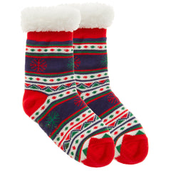 Girls Boys Unisex Christmas Fair Isle Sherpa Lining Bed Socks with Grippers