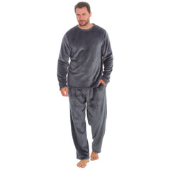 Mens Plush Fleece 2 Piece Super Soft Lounge Set Pyjamas Charcoal