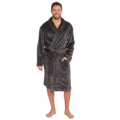 Mens Flannel Fleece Dressing Gown Classic Robe M-2XL Grey