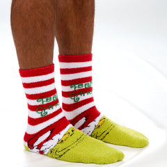 Mens Fluffy Socks Cosy Novelty Christmas Grinch Themed Socks Striped Santa 1 Pairs 