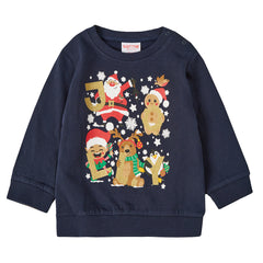 Baby Christmas Long Sleeved Sweatshirt With Cuffed Hems Navy