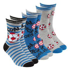 Boys Bamboo Crew Novelty Football Socks Blue - 3 Pairs