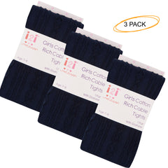 Girls Back To School Warm Cable Knitted Tights Navy 3 Pairs