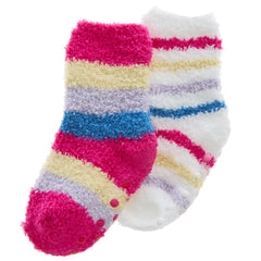 Baby Girls Fluffy Cosy Non Slip Striped with Grippers Winter Socks Hot Pink - 2 Pairs