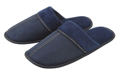 Mens Plain Mule Memory Foam Slip On Faux Suede Indoor Slippers Navy