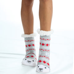 Womens Cosy Chunky Chirstmas Lounge Socks with Non Slip Grippers Bear