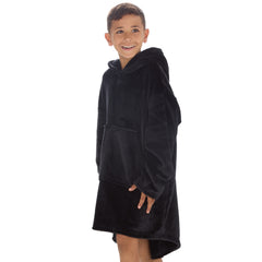 Boys Shimmering Black Oversized Blanket Plush Fleece Hoodie with Pockets